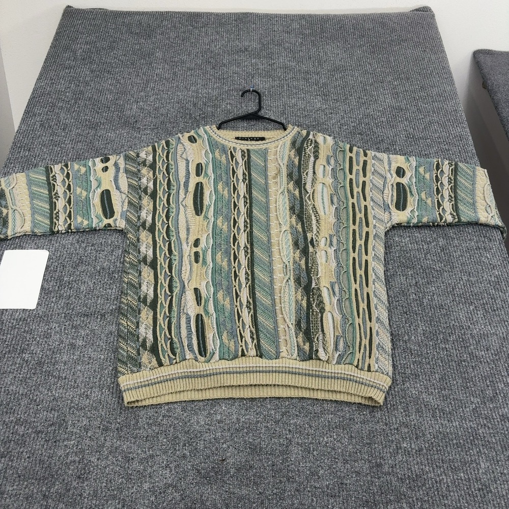 Vintage Protege Sweater Mens XL Green Acrylic 3D Textured Coogi Style Retro 90s